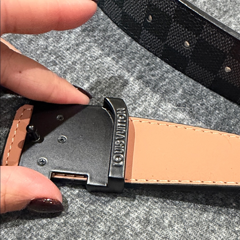Black Checkered Men's Belt with buckle - Picture 6 of 10